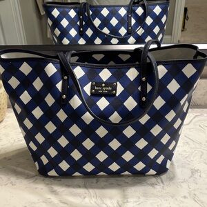Kate Spade Navy and White Plaid Tote
